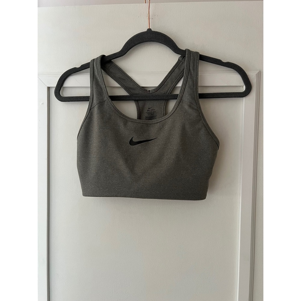 Nike Dri-FIT Womens Medium Support Racerback Sports Bra Gray Heather Size M